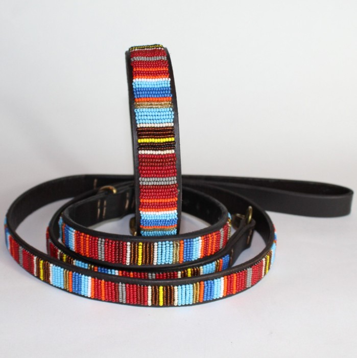 Striped Maasai Dog Collar and Lead set