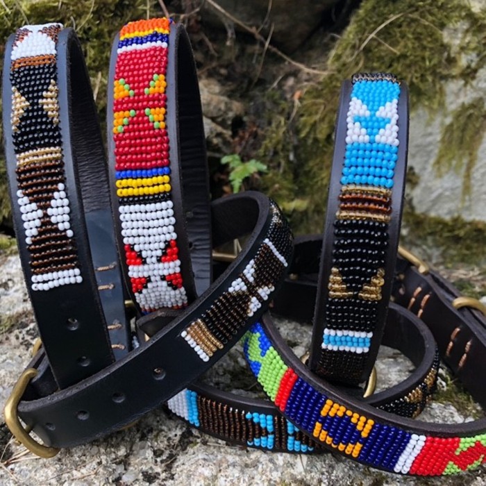Terrier Maasai Beaded Leather Dog Collar